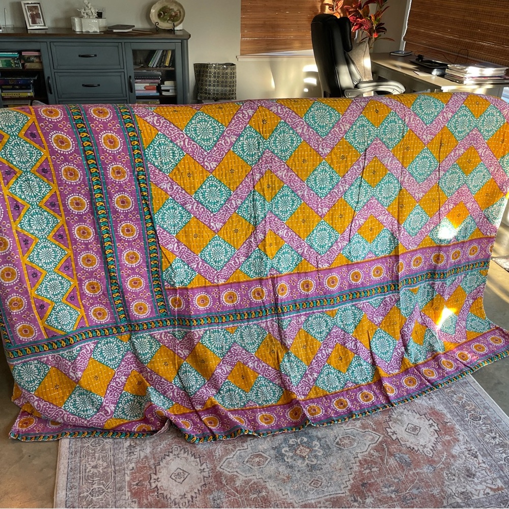 Twin 85x55 Kantha Handmade Quilt Boho Festival Hippie 100% Cotton Brand New